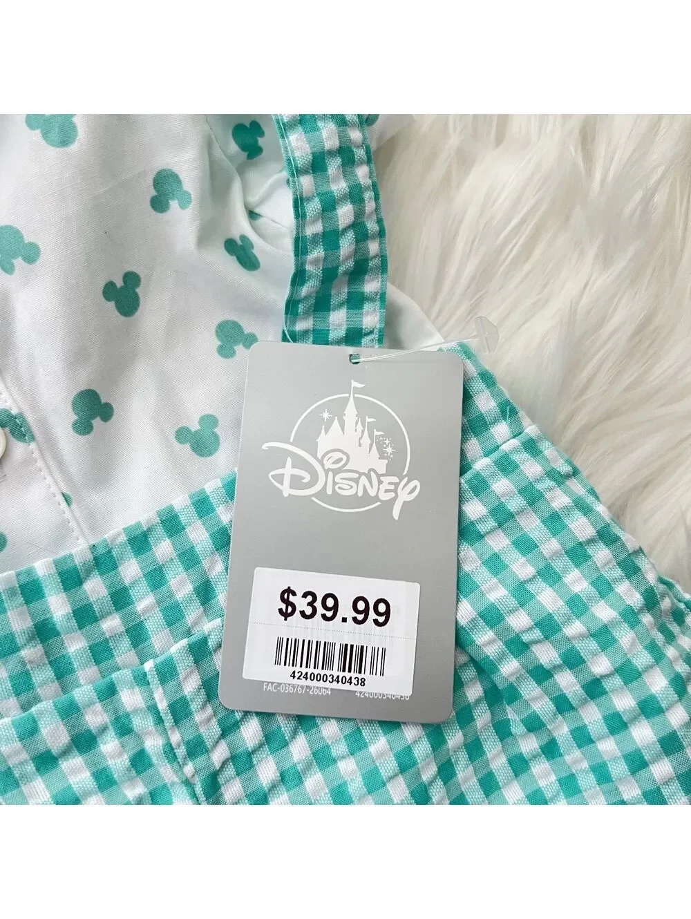 NWT Disney Baby Mickey Mouse Gingham Shortall Overalls 0-3M Aqua Embroidered